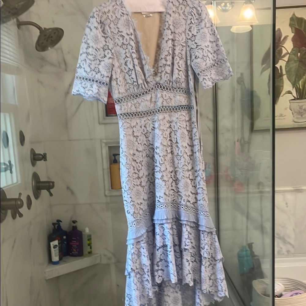 Elegant Lace Midi Dress in Light Blue